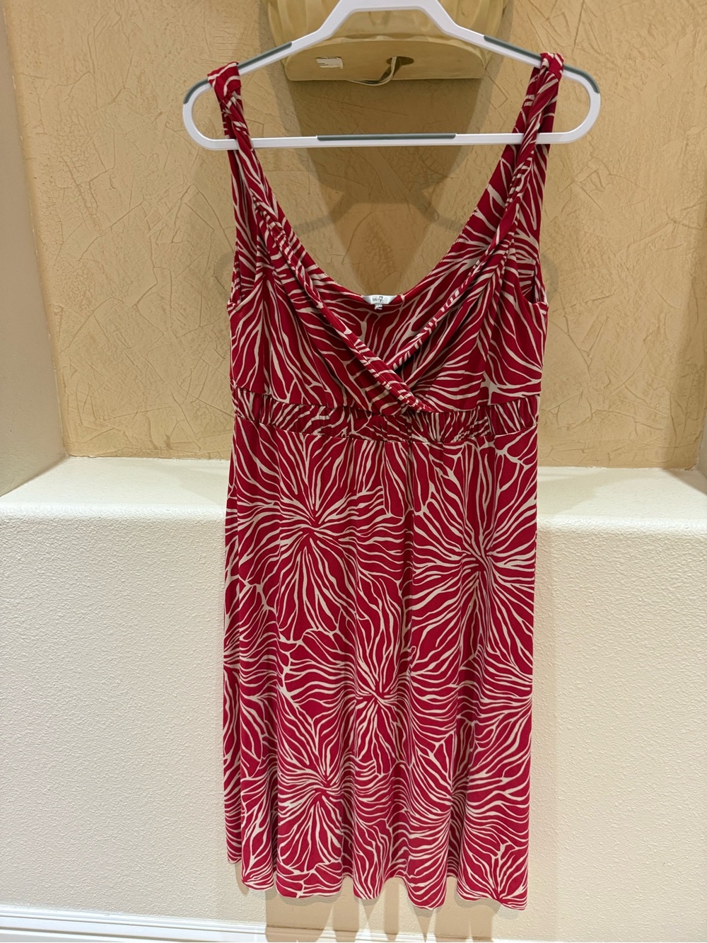 Metro 7 Red and White Printed Empire-Waist Midi Dress